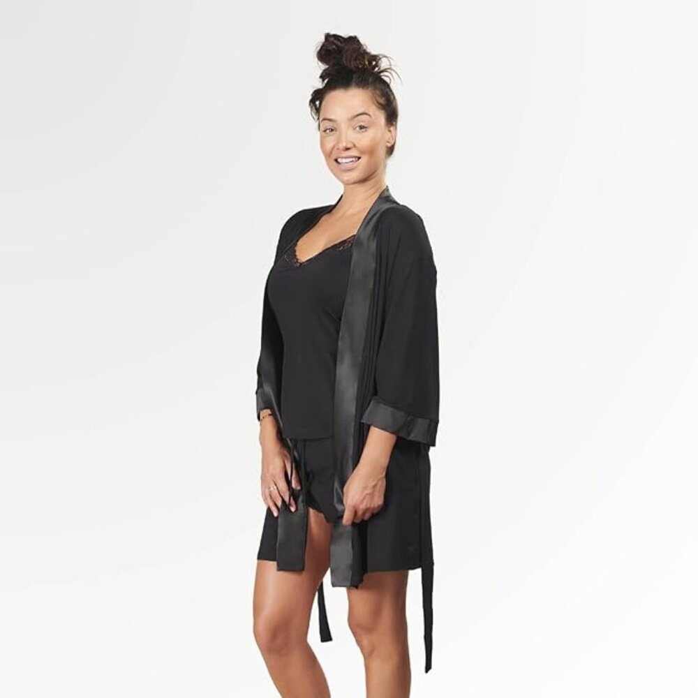 FACEPLANT Dreamwear Black Kimono Bath Robe SM/MED 4-10 Bamboo Fabric Super SOFT